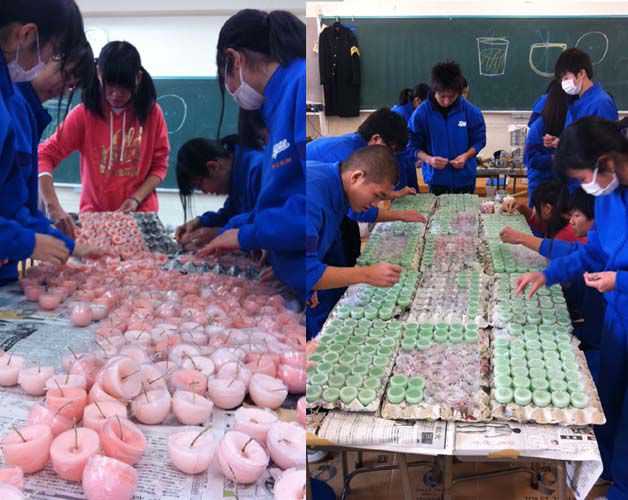 神戸1.17つどい用ロウソク製作協力/寒河江高校