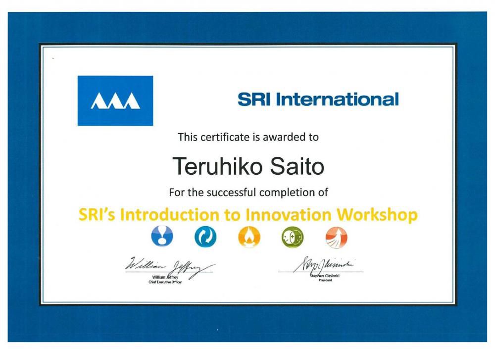 ECOVENT代表がSRI Internationaiの Introduction to Innovation Workshopを履修しました。