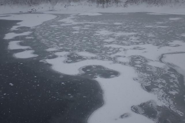 湖面に氷伸長