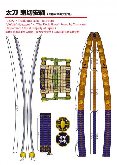 太刀 銘 安綱 号鬼切 ペーパークラフト 最上義光歴史館