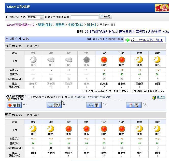 信州・川上村の天気