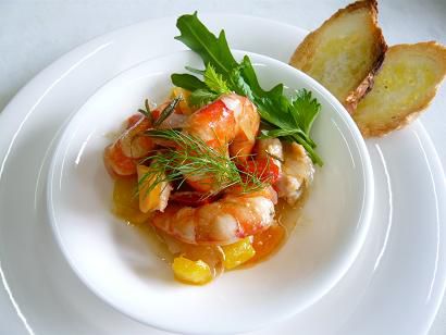 ジュアンの前菜　地鶏と海老のハーブローストマリネ