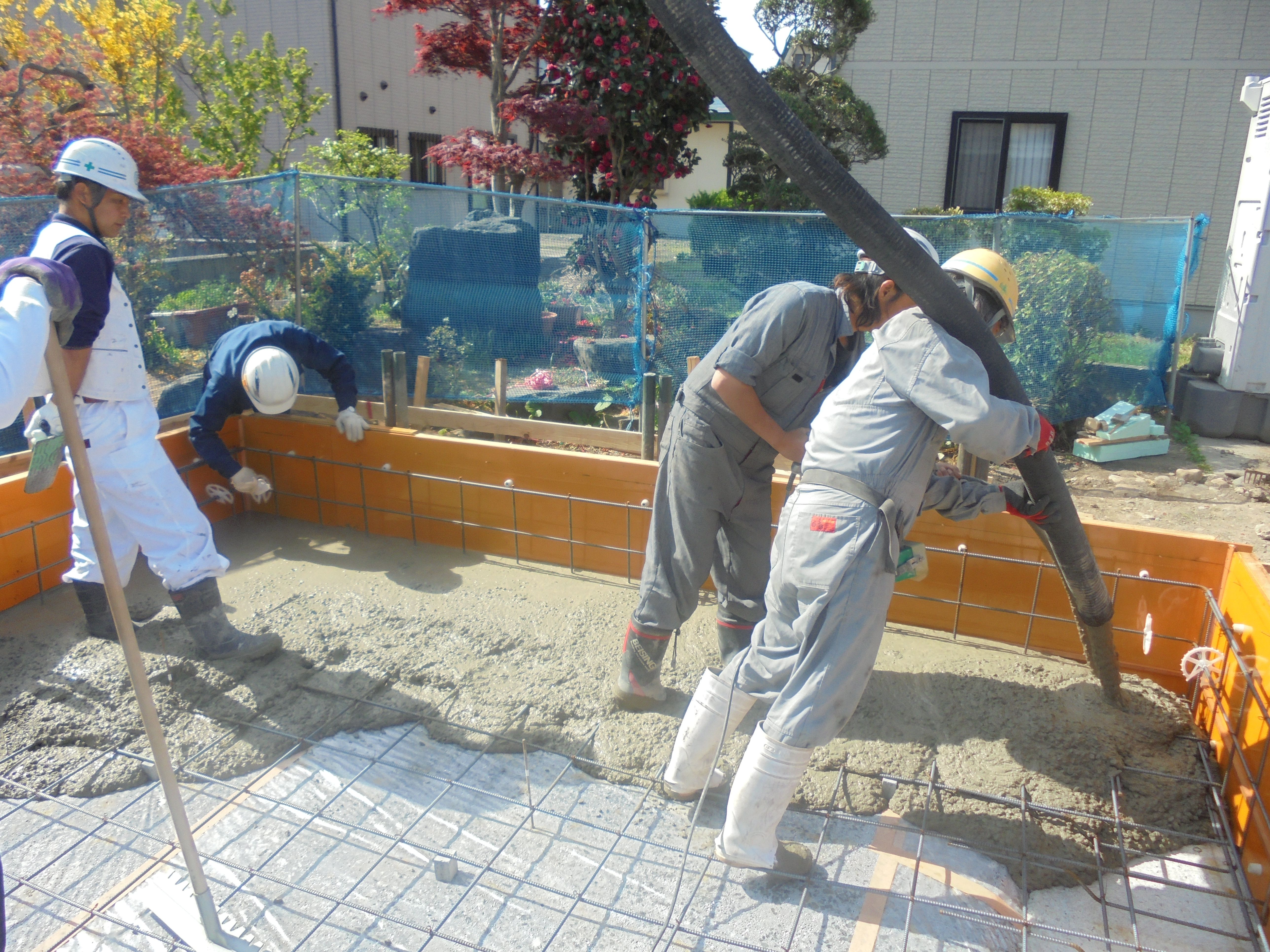 住宅新築工事　耐圧盤コンクリート打設