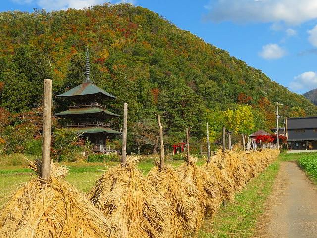 三重塔と稲杭の風景＆紅葉状況