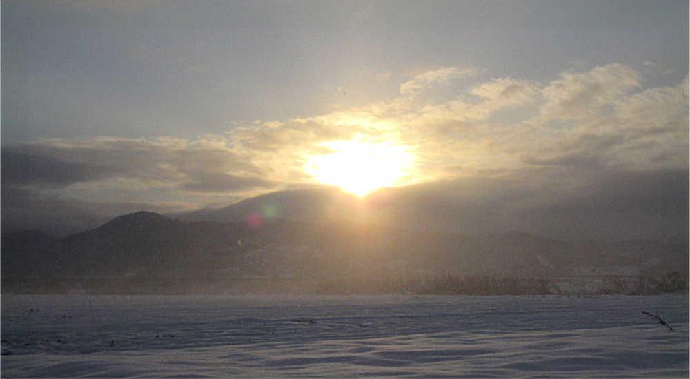 三が日の1月2日 穏やかな朝を迎えました 大雪の心配もしましたが今朝はサラッとしか雪が降らず今年初めての日の出を撮ることができました 霧の中からゆったりと日が昇り雪原を照らしています 雪のないお正月もいいですね 今年1年もこんな穏やかな年だといいのえすが
