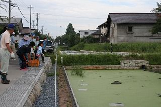 東根市長瀞地区で「お堀跡」の池をＥＭで浄化活動