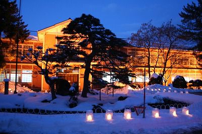 長井小学校第一校舎ライトアップ点灯式【ながい雪灯り回廊まつり】