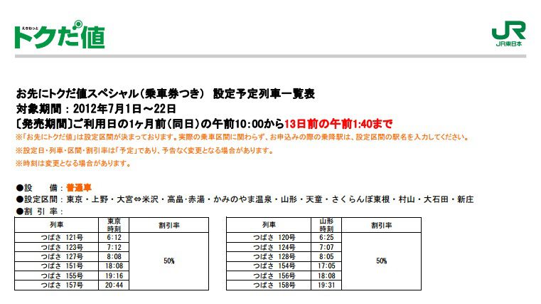 山形新幹線「つばさ」運賃半額！