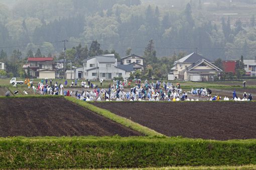田植え教室：西川町寒河江川南岸