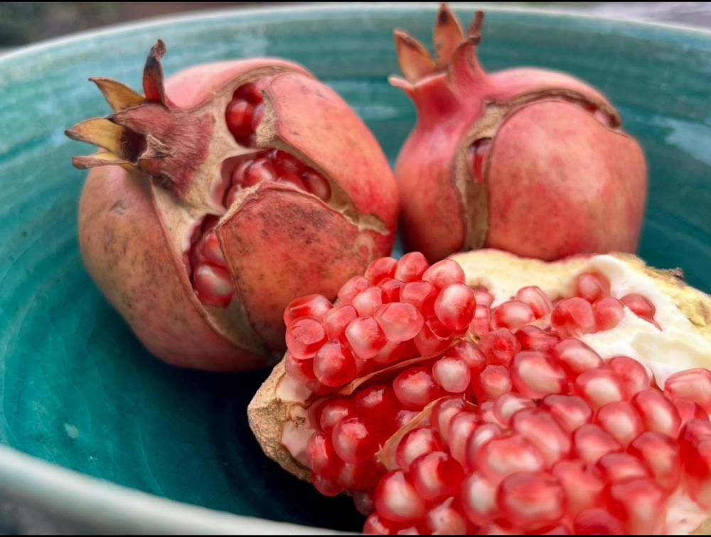 『熟した柘榴に碧のbowlで秋の実りを』