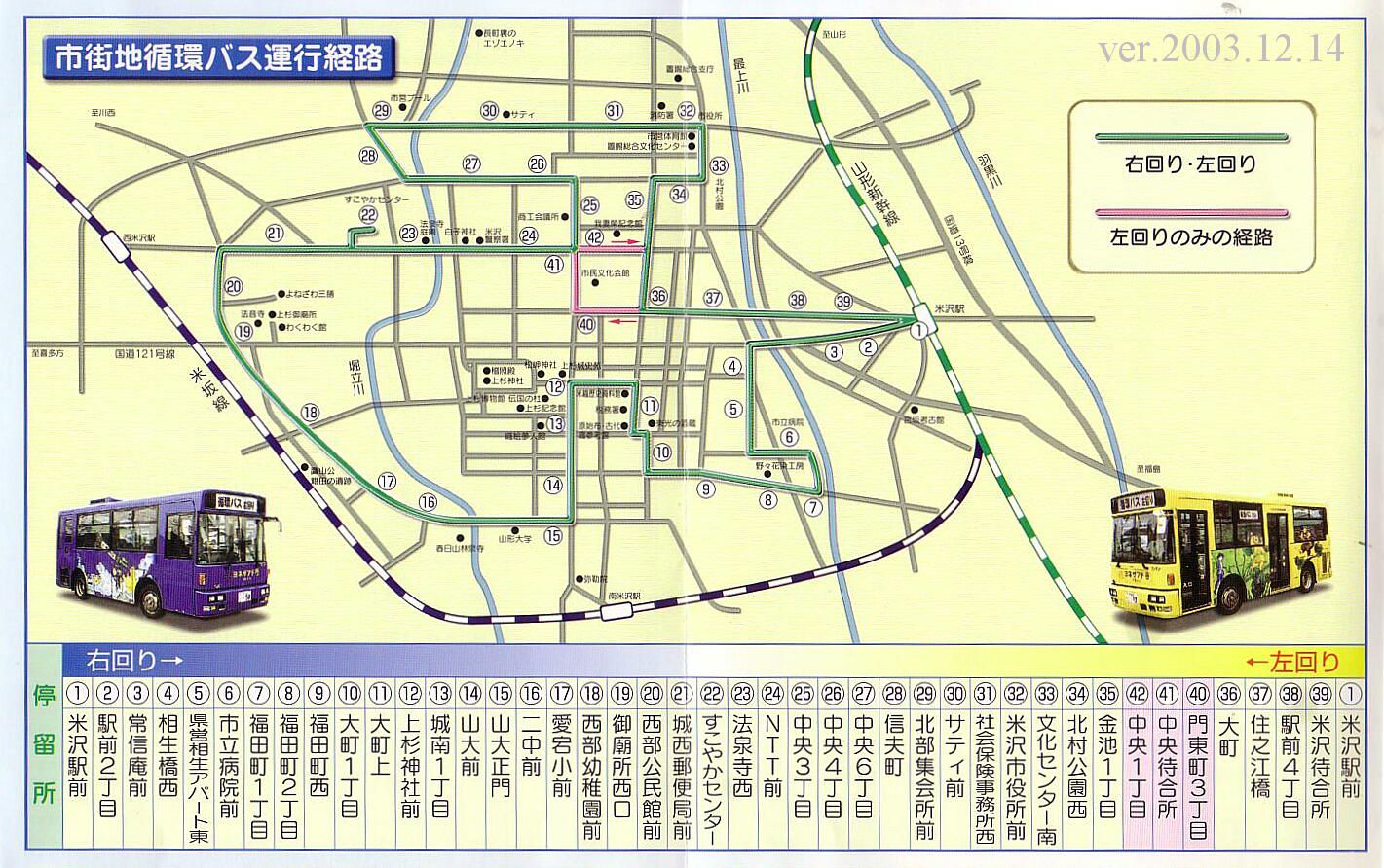米沢市街地循環バス「ヨネザアド号」運行経路マップ