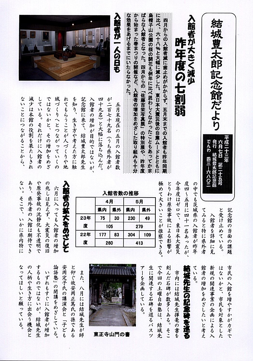 来館者が１人の日も　「記念館だより２５号発行」