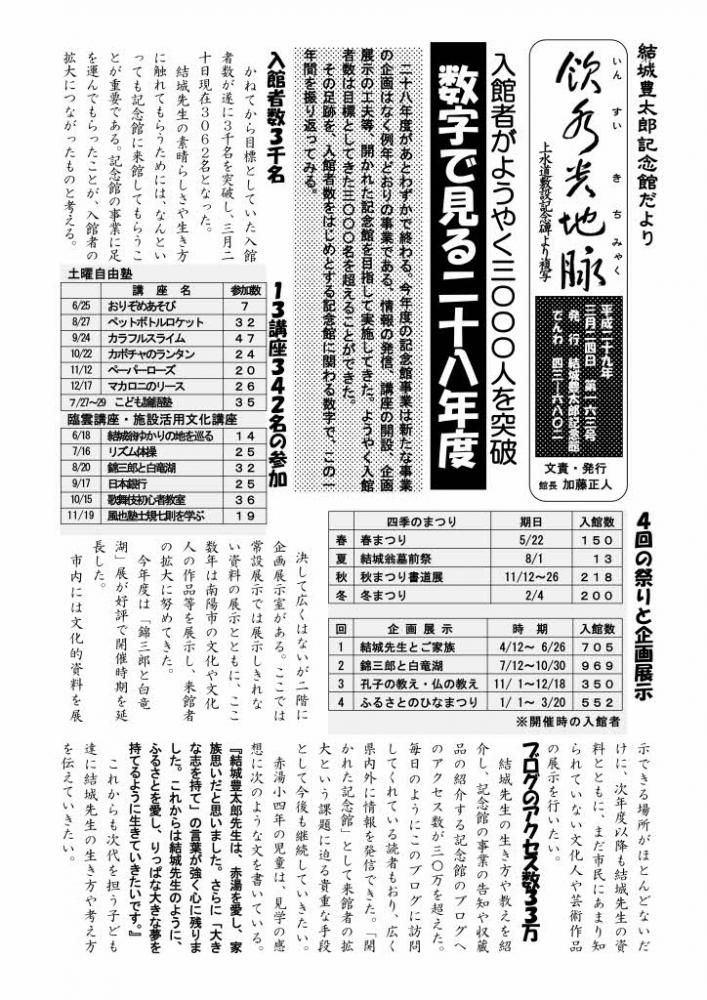 28年度を振り返る　記念館だより163号