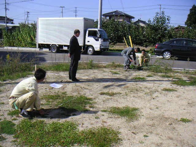 実物大の設計図、地縄張り。