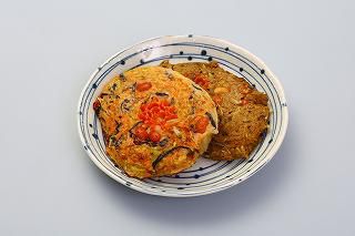 自然薯と山形素材のお好み焼き～白と緑