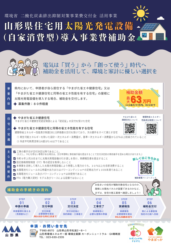 【山形県補助金】やまがた省エネ健康住宅に太陽光発電設置で最大63万円補助