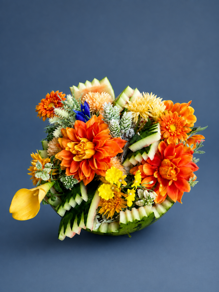 スイカアレンジメント|えがお花_アーティフィッシャルフラワー(高品質な造花)