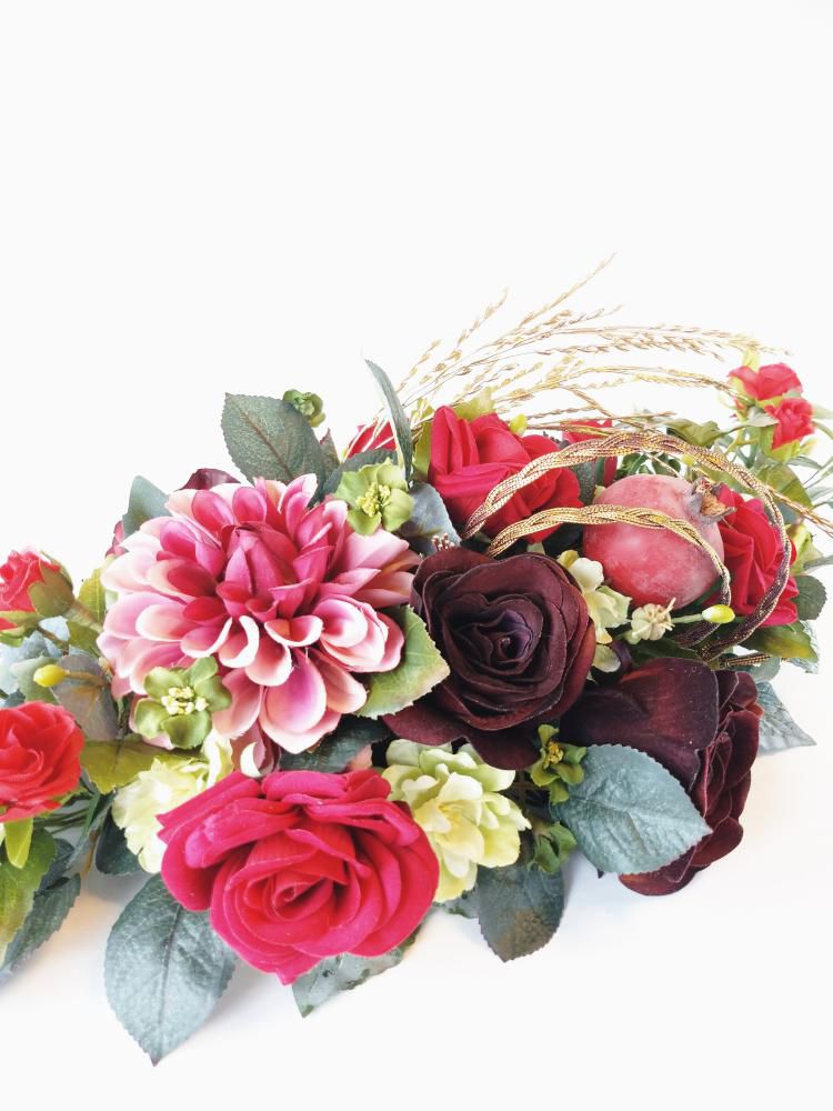 赤い薔薇と華麗なダリア/アーテイフィッシャルフラワー