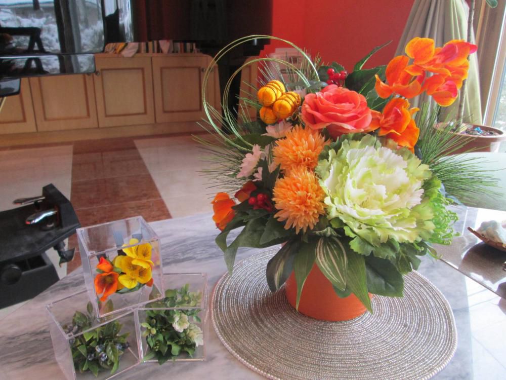 お正月アレンジ×てのり花｜アーテイフィッシャルフラワー