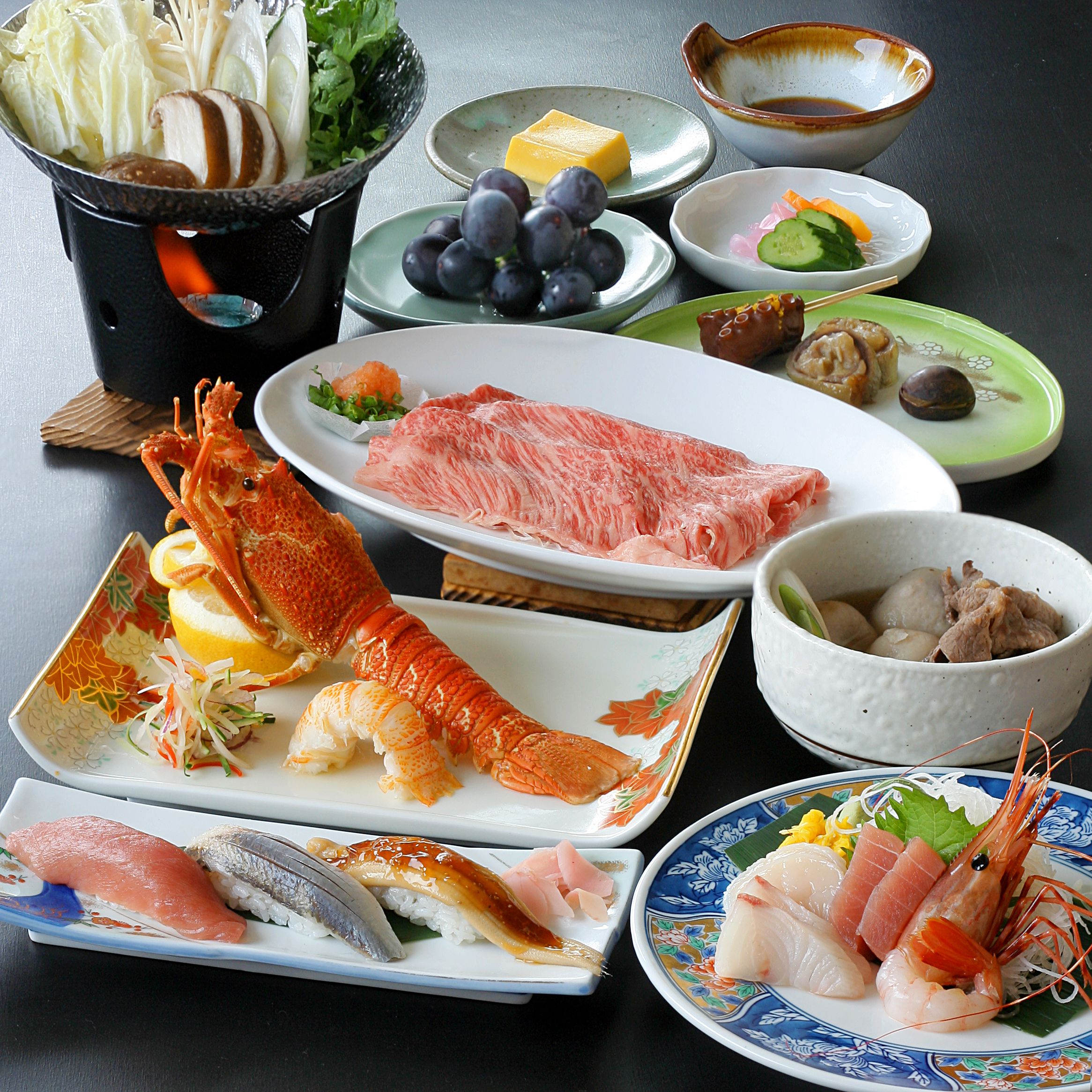 【秋の宿泊プラン】山形牛すきやき＆伊勢エビ付旬の料理堪能 