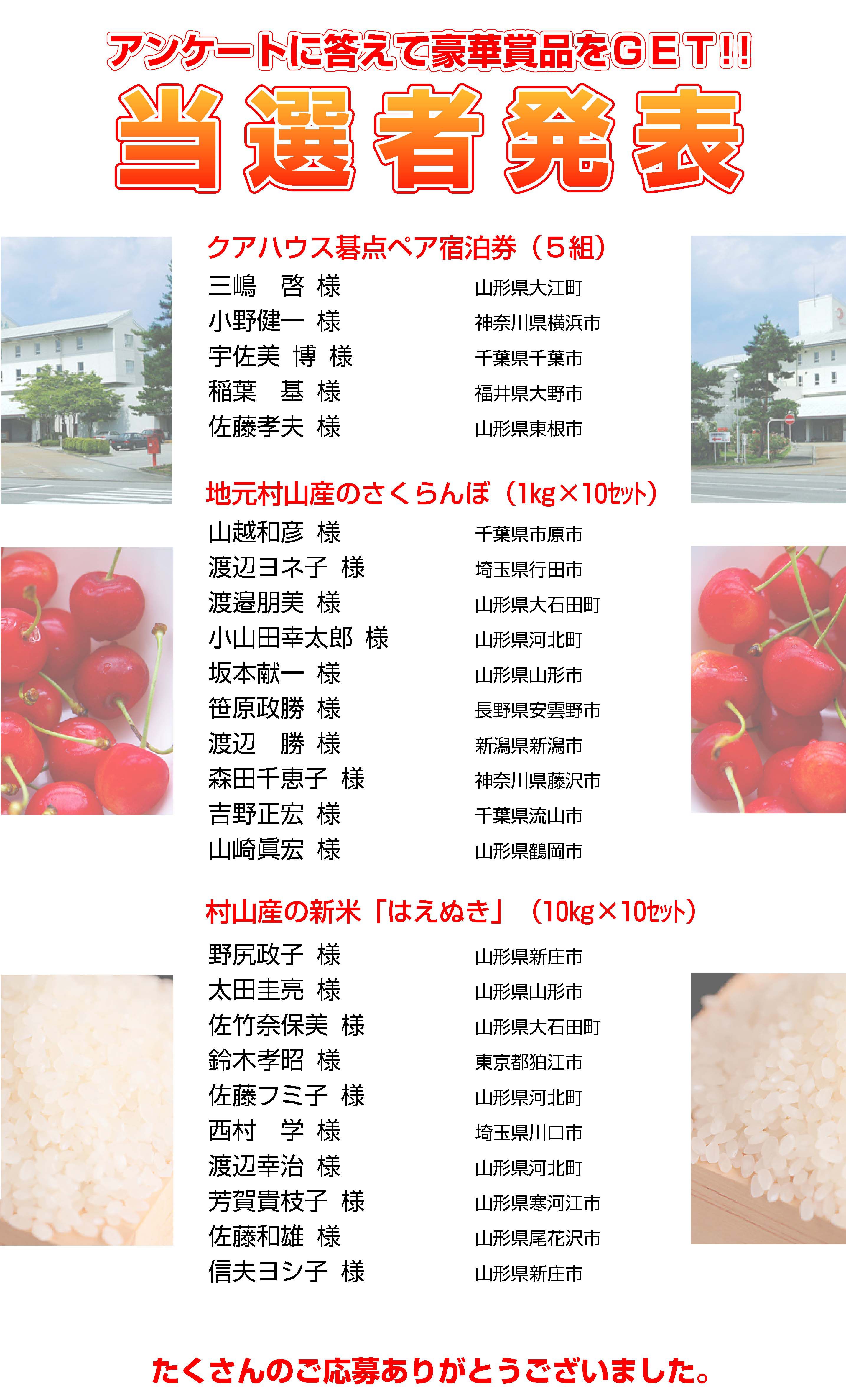 【アンケートに答えて豪華賞品をGET!!】抽選結果発表!!!