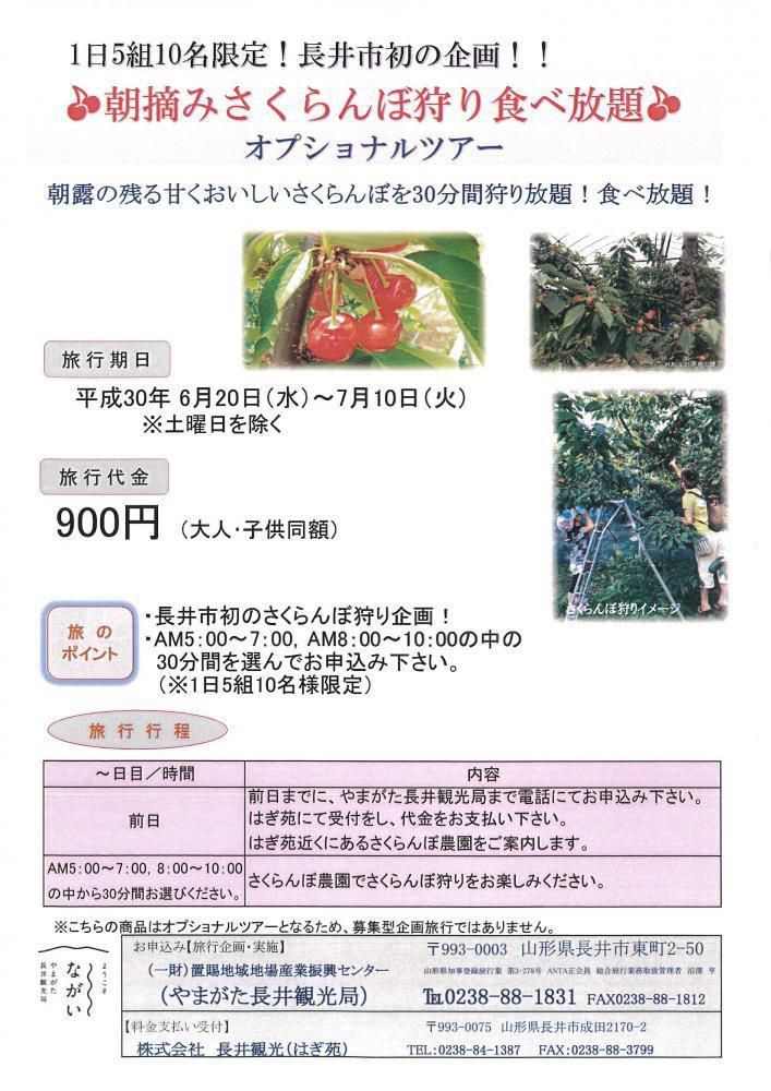 ご宿泊と朝摘みさくらんぼ狩り食べ放題/はぎ苑