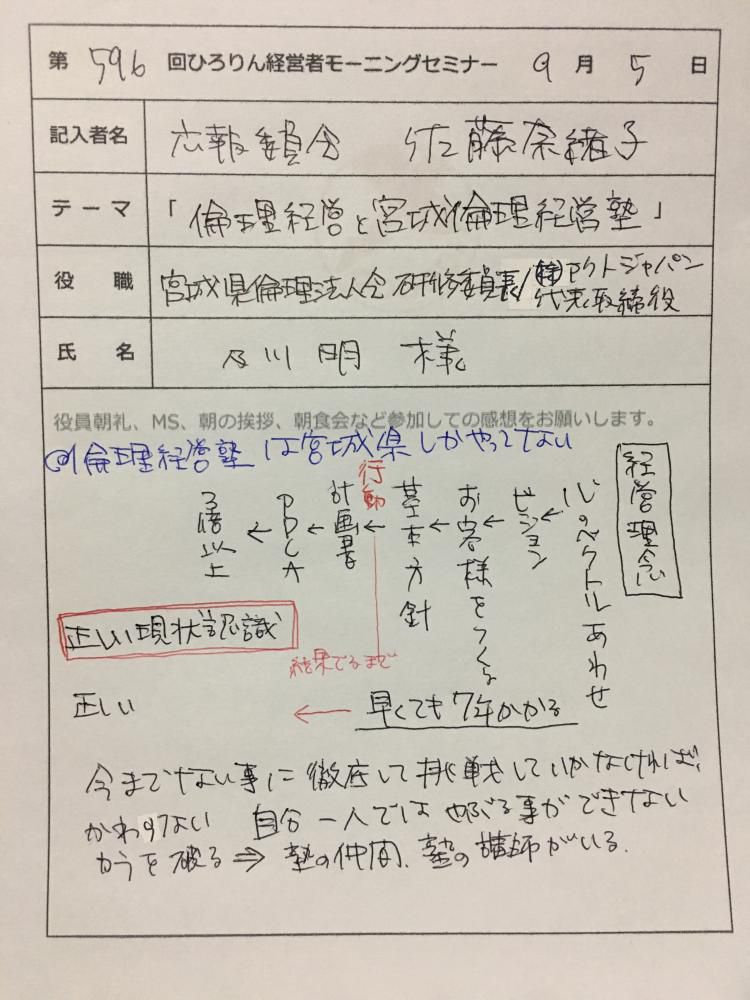 9月5日 第596回モーニングセミナー 