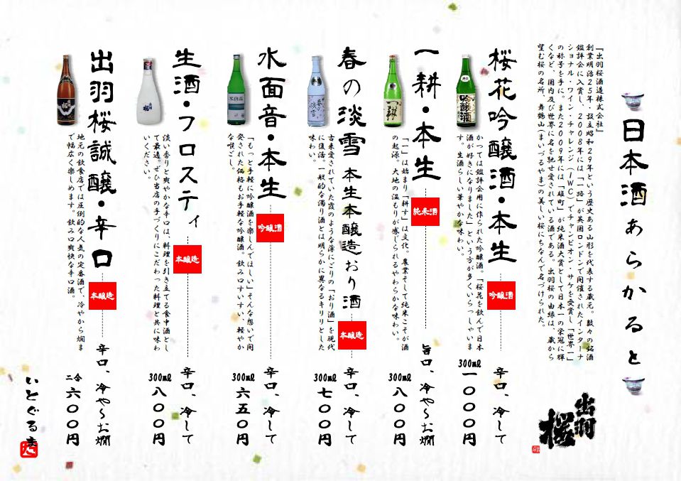 居酒屋・糸車(いとぐるま)の日本酒あらかると