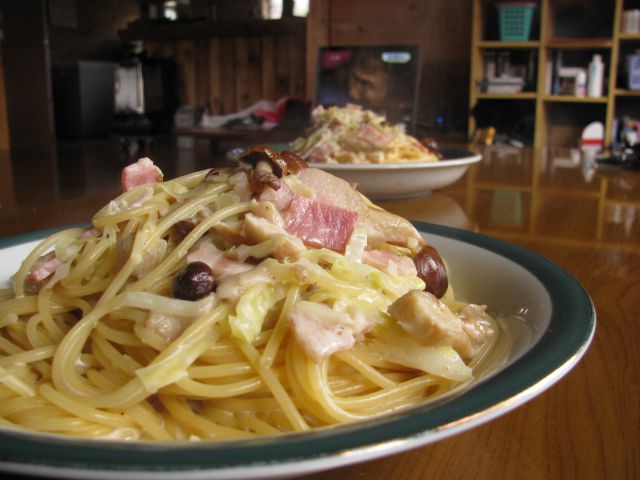 山のきのことベーコンのパスタ