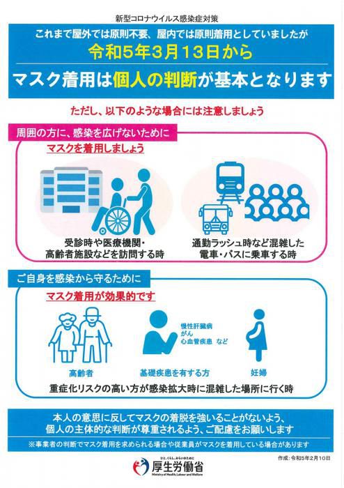 令和5年3月13日以降のマスク着用の考え方について