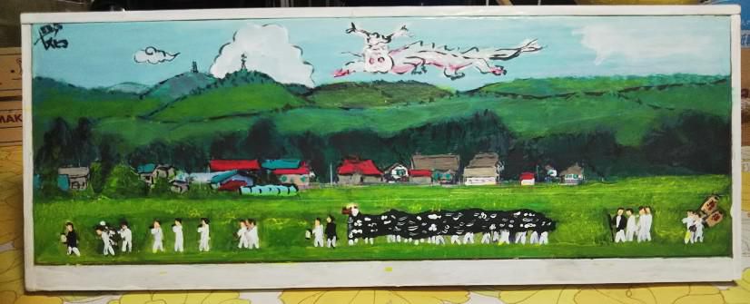 川西町中小松新山神社獅子渡御　風景10×２5cm