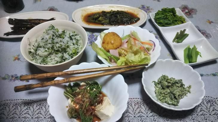 朝食に山菜