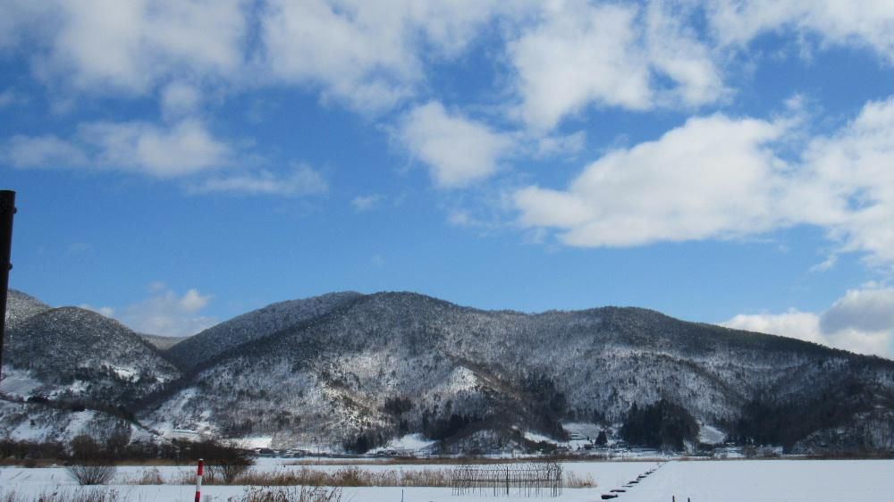 早春を思わせるような青い空と白い雲　今後１か月は例年に比べて暖かな日が続くのではないかと予測されています　私たち市民にとってはありがたいばかりですが農家の人にとってはどうなんでしょうか