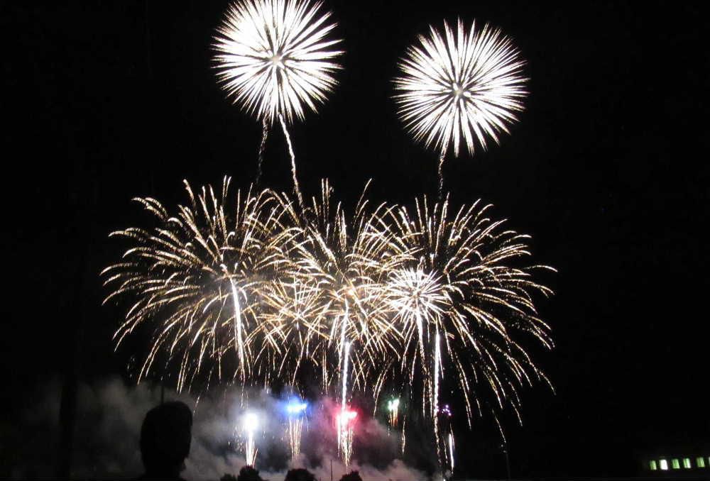 花は花でも花火です　近所の佐藤病院の恒例の花火大会が今夜行われひと夏のひと時の花火を楽しみました　夏はやっぱり花火かなあ