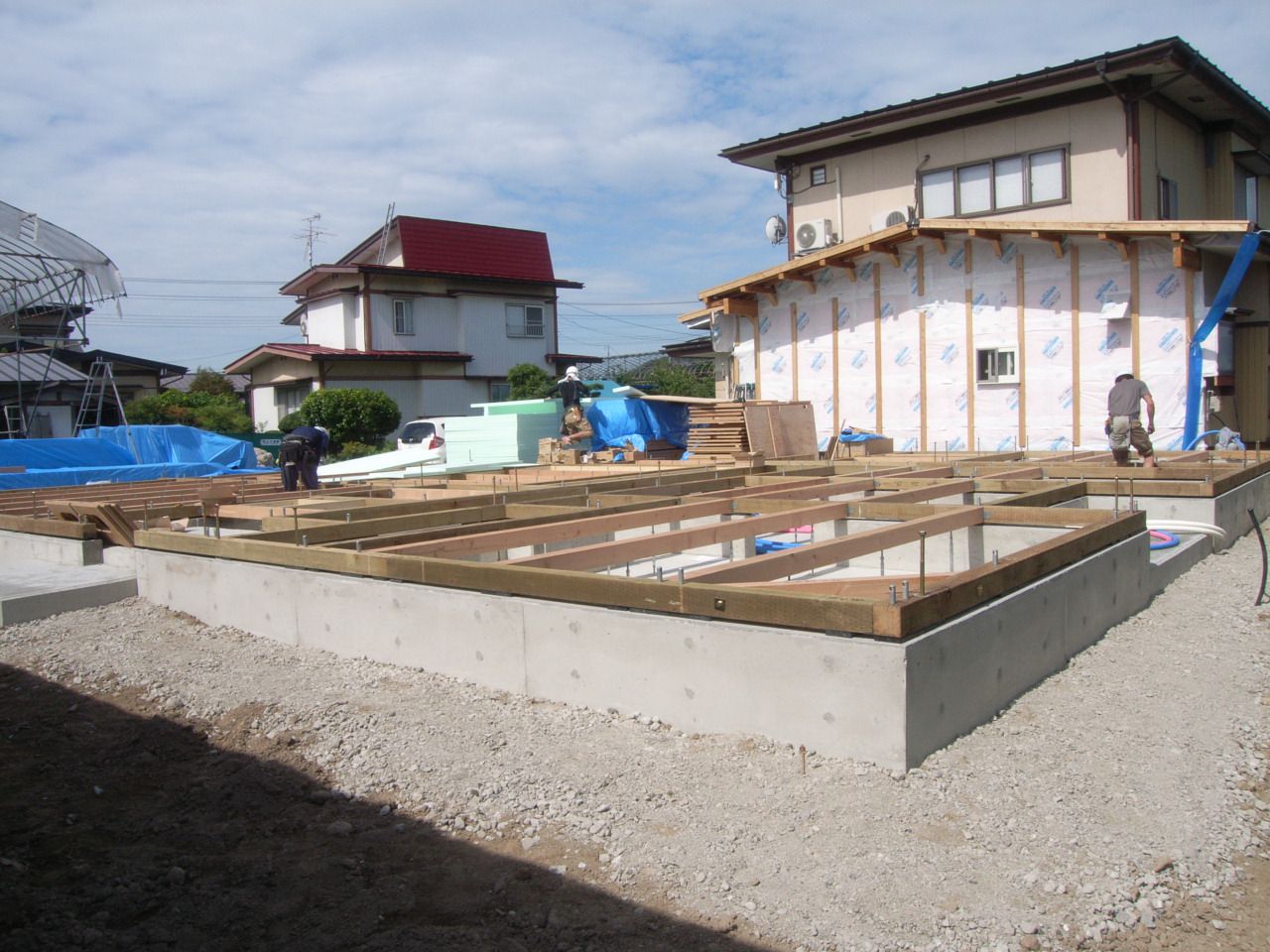 東根市 KA様邸新築工事 09 1階床合板貼り  『ﾃｸﾉｽﾄﾗｸﾁｬｰで建てる長期優良住宅』