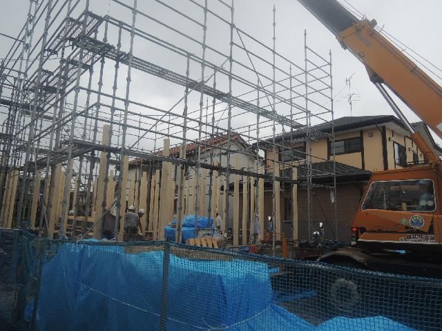 山形市 ＮＡ様邸新築工事 13 軸組み建て方1日目  『ﾃｸﾉｽﾄﾗｸﾁｬｰで建てる長期優良住宅』