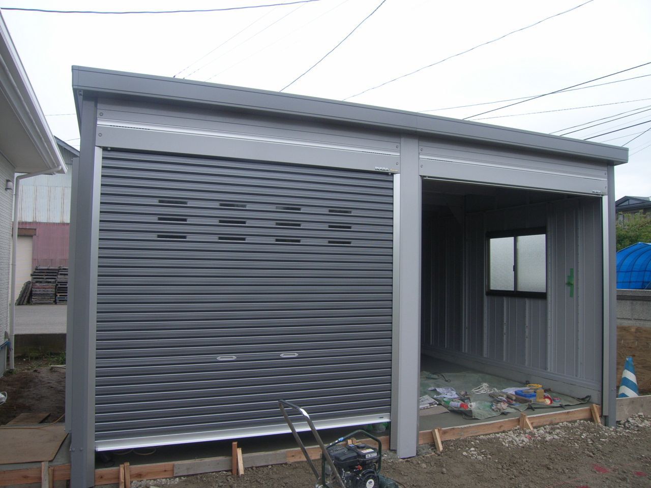 大江町 SS様邸新築工事 37 車庫組立完了  『ﾃｸﾉｽﾄﾗｸﾁｬｰで建てる長期優良住宅』