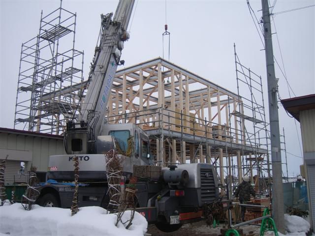 河北町 ＹＹ様邸新築工事 09 軸組み建て方1日目 『ﾃｸﾉｽﾄﾗｸﾁｬｰで建てる河北町の家』