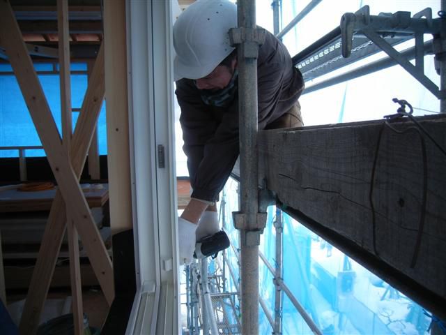 河北町 ＹＹ様邸新築工事 13 ｱﾙﾐｻｯｼ取付 『ﾃｸﾉｽﾄﾗｸﾁｬｰで建てる河北町の家』
