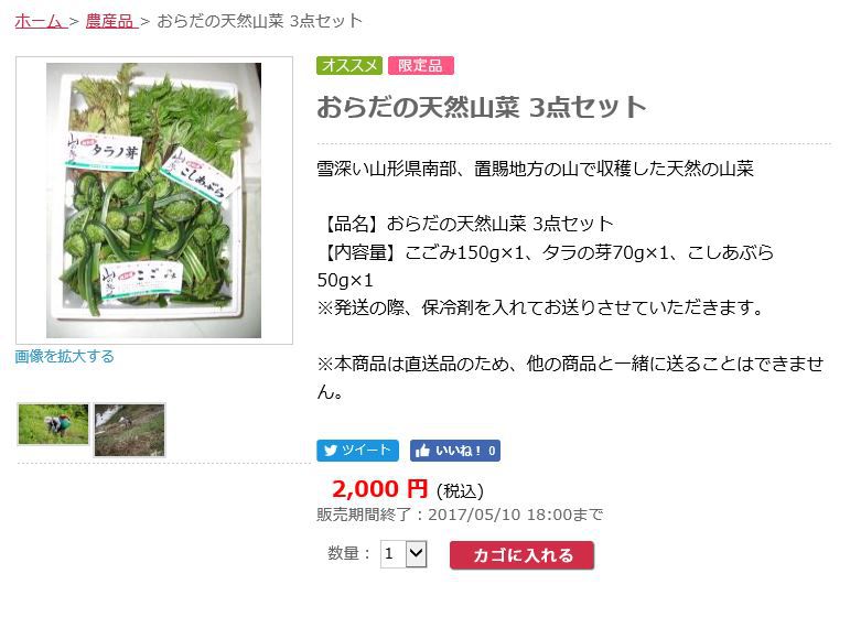 おらだの天然山菜　３点セット！！