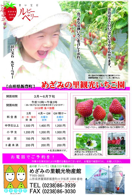 めざみの里観光いちご園　開園日のおしらせ