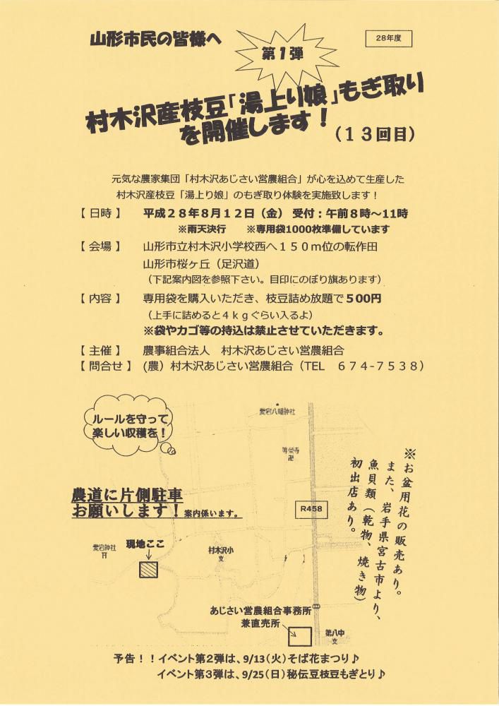 枝豆　「湯上り娘」もぎとりイベント！