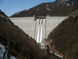 長井ダムの越流が見られます