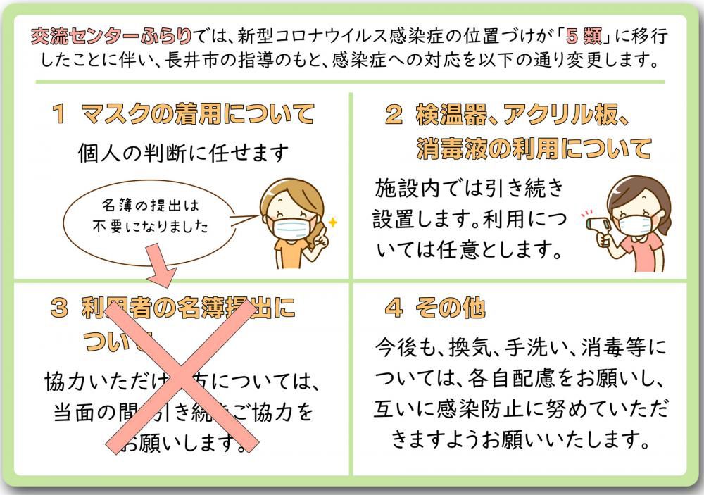 ☆交流センターふらりの施設の感染症予防対策について【2023円5月11日更新】