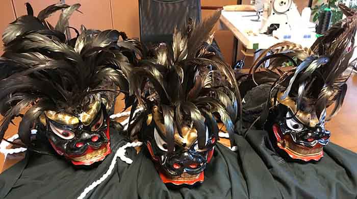 獅子踊の獅子頭修理