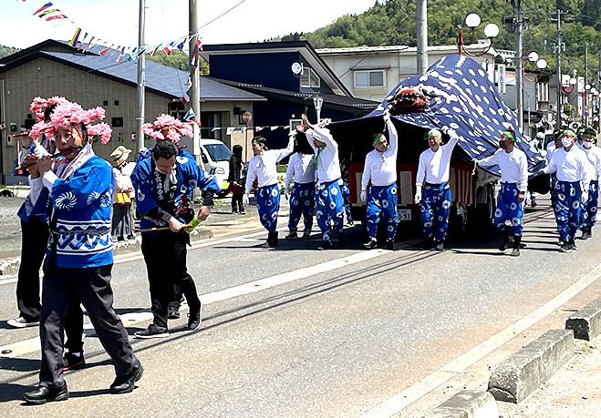 朝日町5月3日獅子舞取材5 宮宿豊龍神社