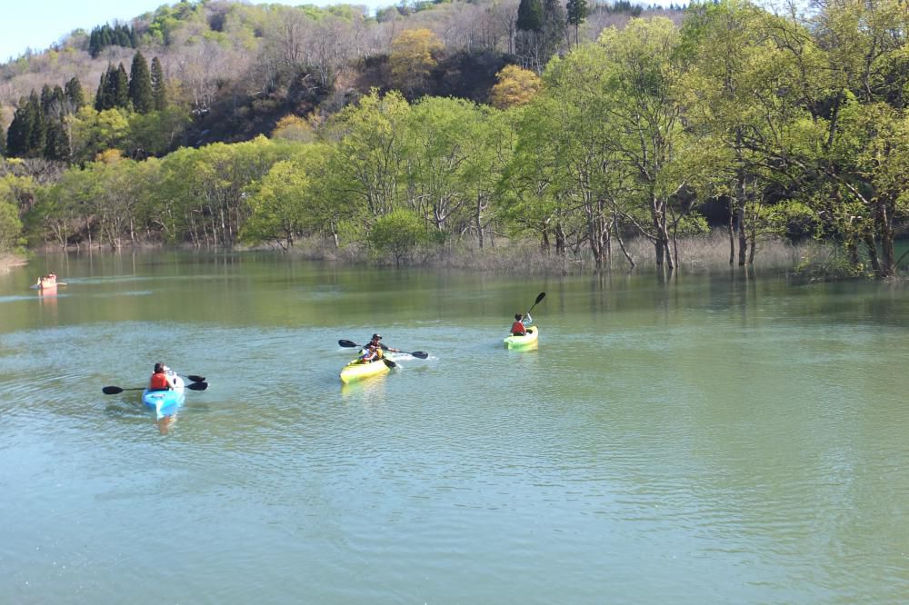 湖面をスイスイ　　気ぃ持ちイイーッ　白川湖のカヌー大絶賛