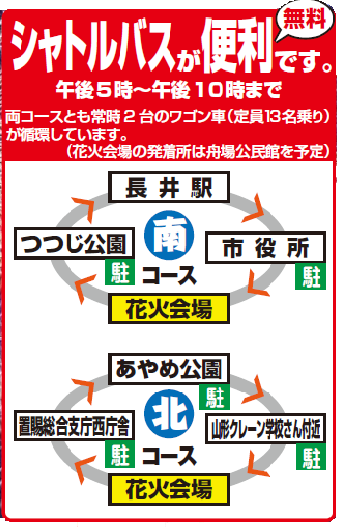 最上川花火大会でシャトルバスの運行を行います！