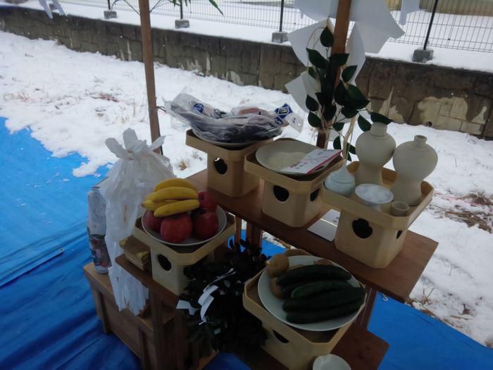 「須賀川市花の里・シンプルノートＭ邸」 雪の中の地鎮祭