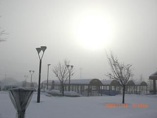 ◆冬の朝 太陽がかすんで見えます。 /:/: